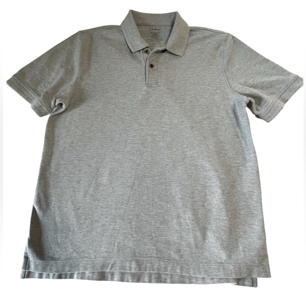 L.L. Bean Men’s Polo Shirt Grey Cotton, Size Large Regular Business Casual Basic